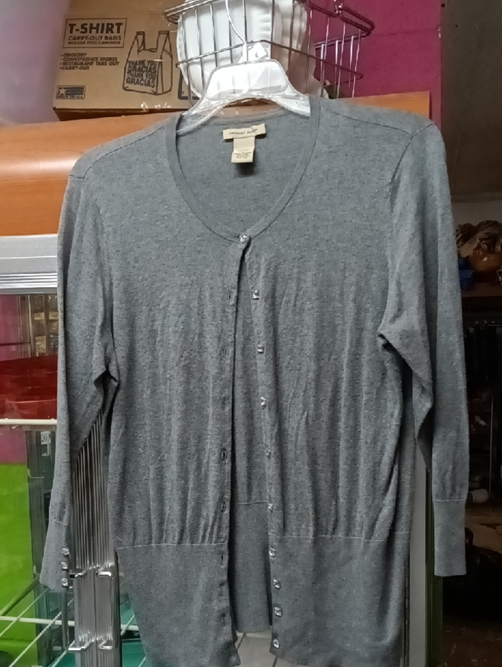 Women's Gray Lightweight V-Neck Cardigan Sweater